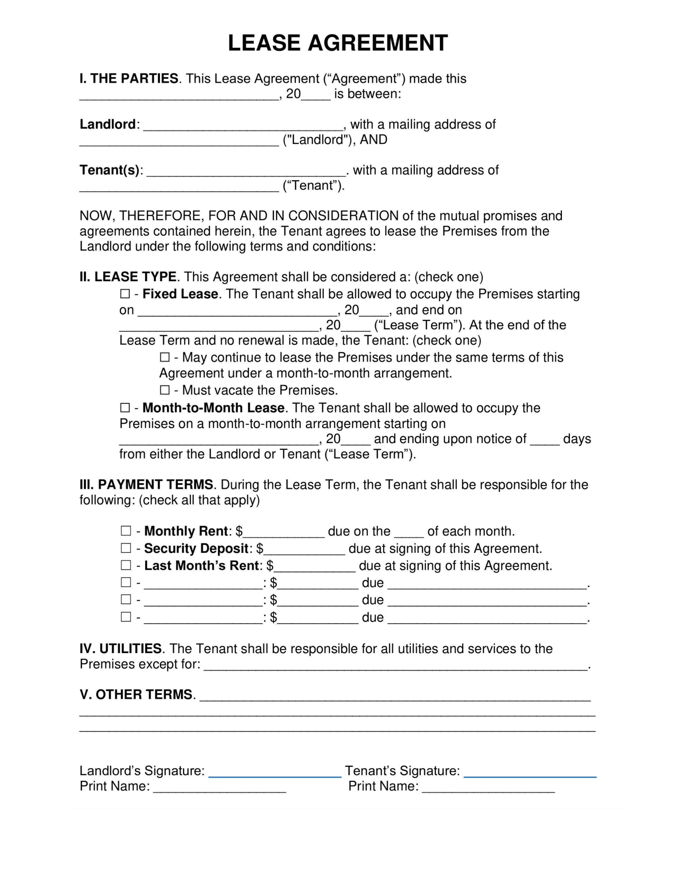 Simple One Page Lease Agreement PDF Etsy