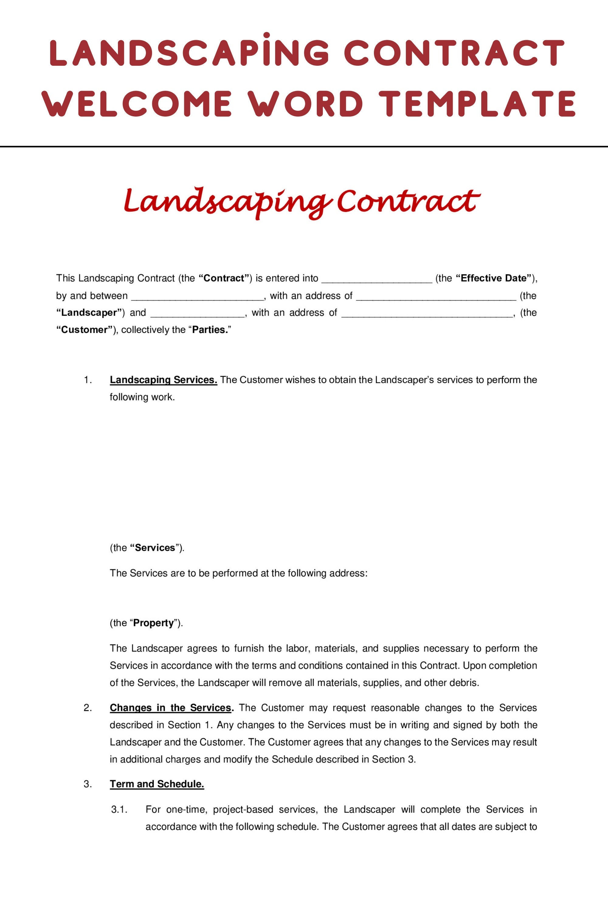 Simple Landscaping Contract Template, EDITABLE WORD File, Best Contract Simple Landscaping Contract Template, EDITABLE WORD File, Best Contract