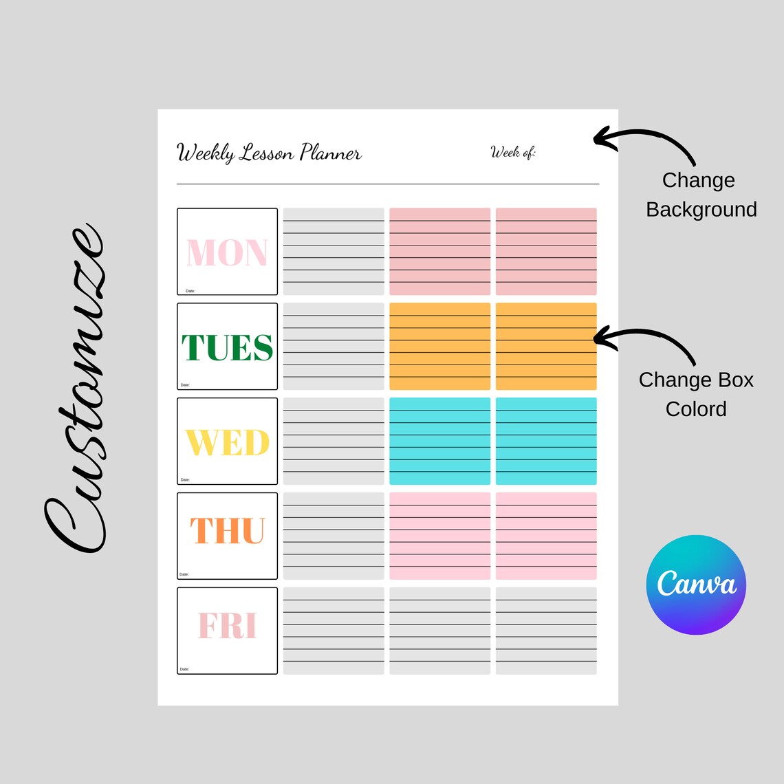 DIY Teacher Lesson Planner Canva Template, Lesson Plans, Lesson