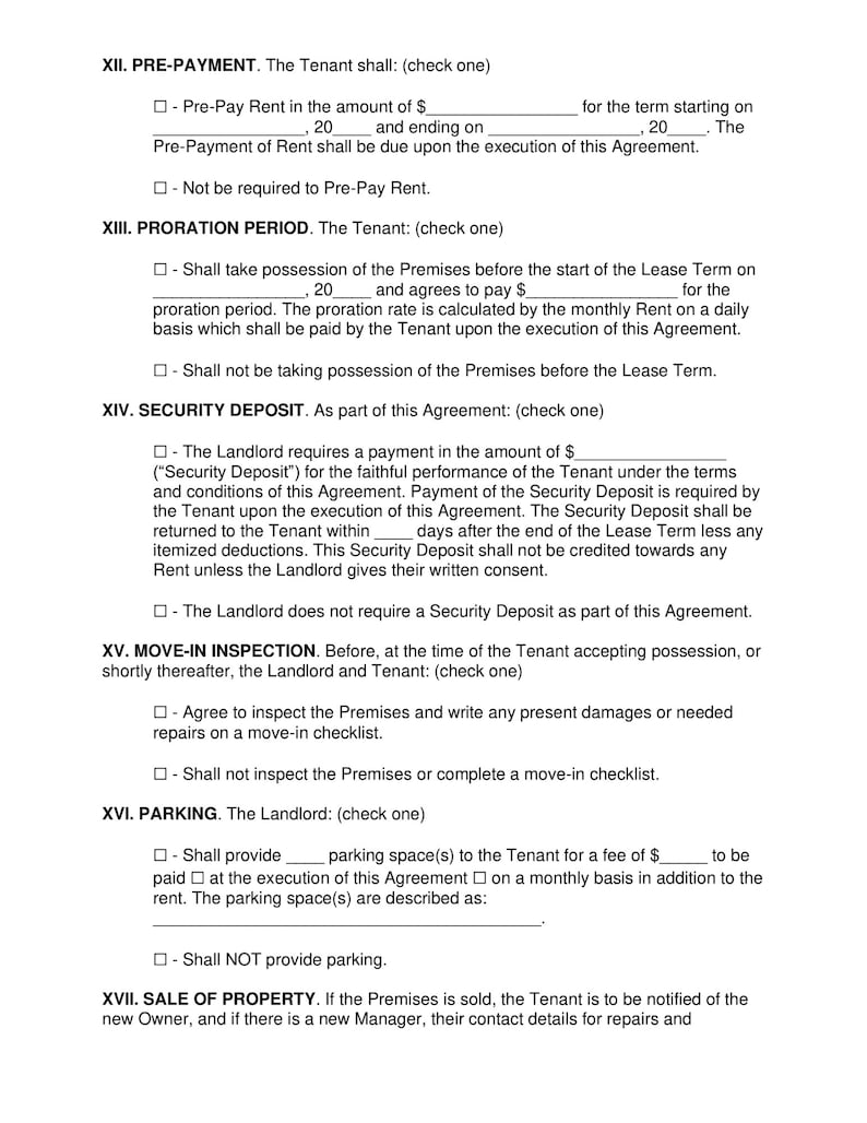 Rental Agreement Printable , PDF Lease Contract , Landlord Forms