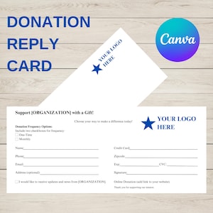 Tarjeta de respuesta de donación editable para hacerla usted mismo, plantilla de Canva, tarjeta de donación, apelación de campaña, tarjeta de recaudación de fondos, descarga instantánea