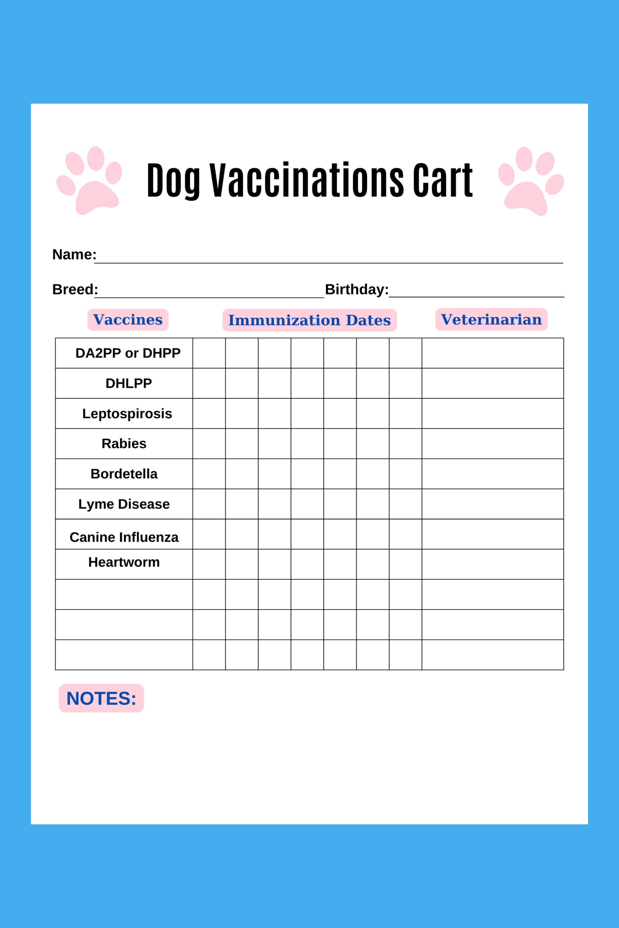 Pet Vaccination Record Printable Pet Immunizations Animal 