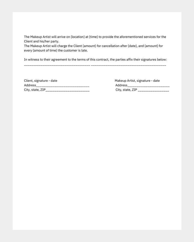 Freelance Makeup Artist Contract Template Canva Legal Contract - Etsy