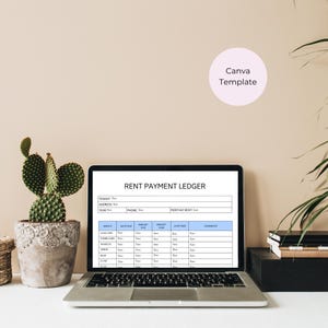 Rent Payment Ledger Template, Rental Payment Tracker PDF,  Editable Canva + Fillable Form  US Letter