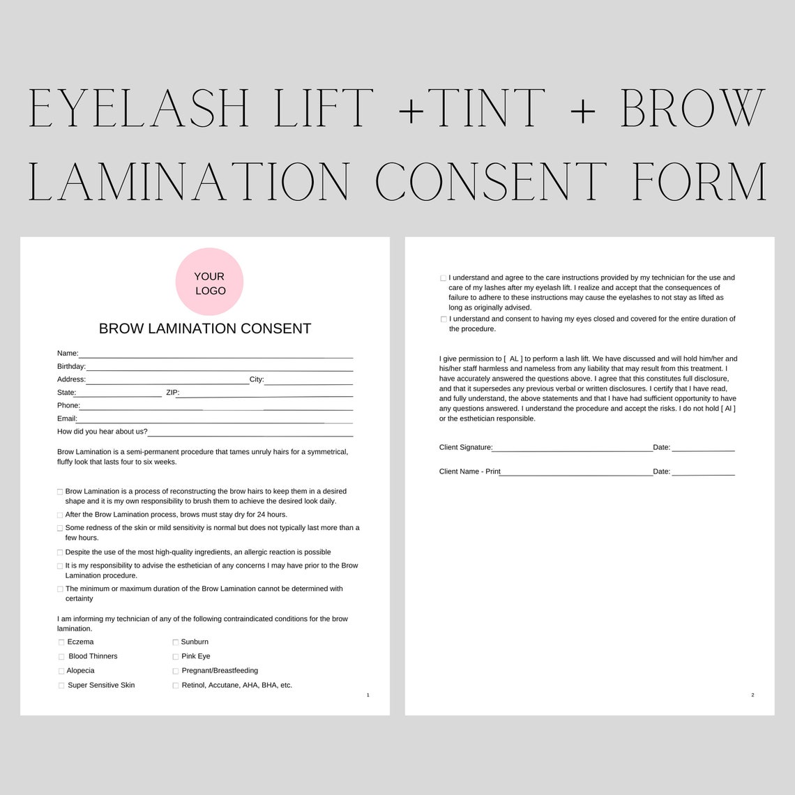 Brow Lamination Eyelash Lift Tint Forms Editable Lash Etsy