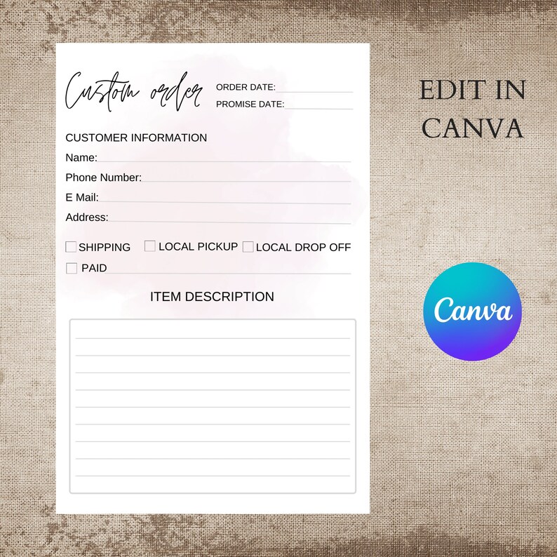Order Form Checkboxes Custom Order Form Template, Editable Canva Business Form, Printable ...