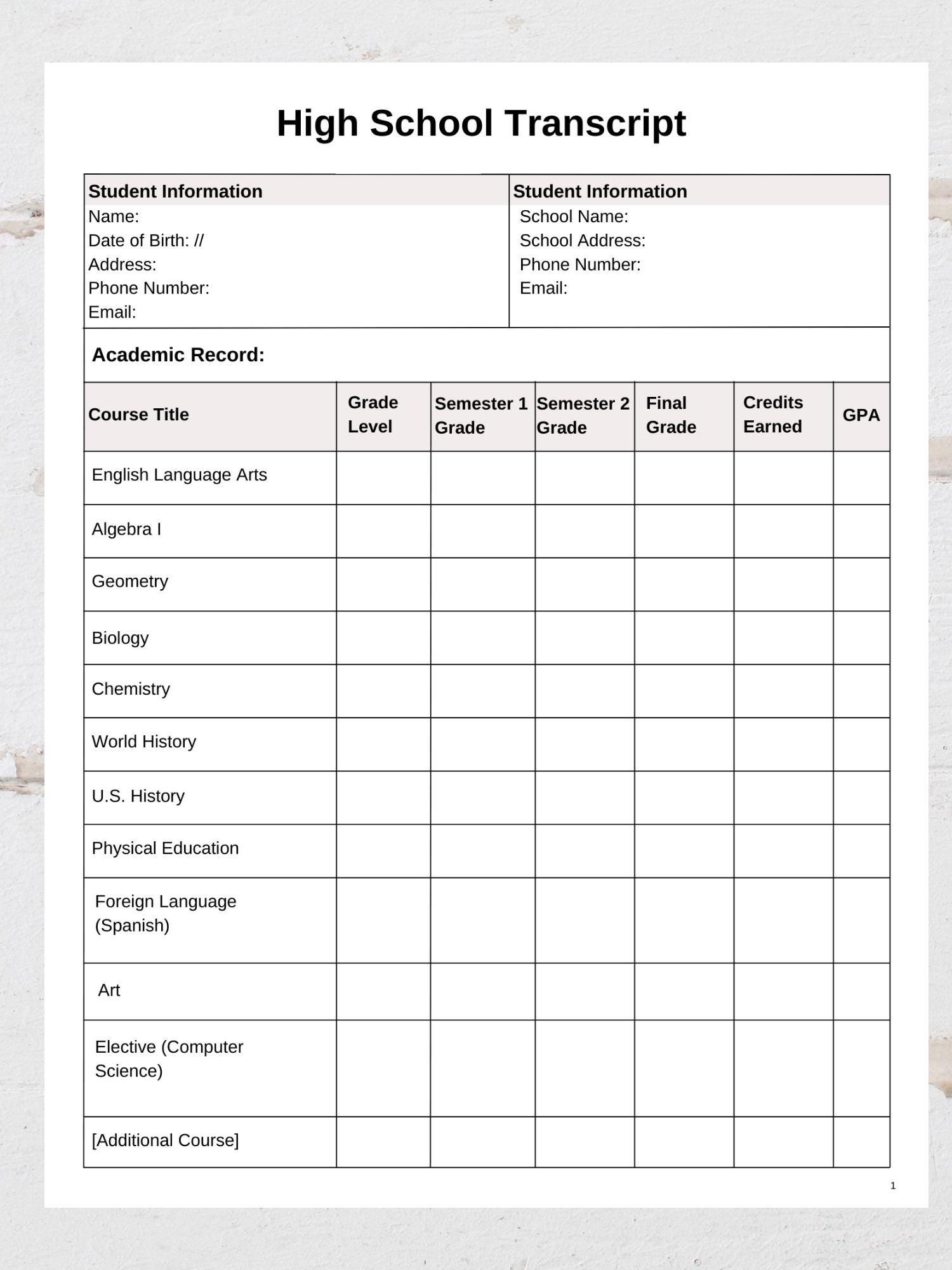 High School Transcript - Homeschool Transcript - Printable Official ...