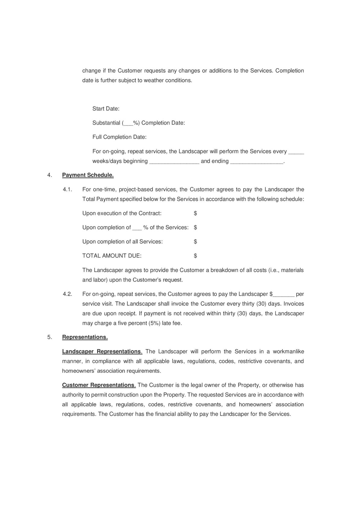Simple Landscaping Contract Template EDITABLE WORD File Best Etsy