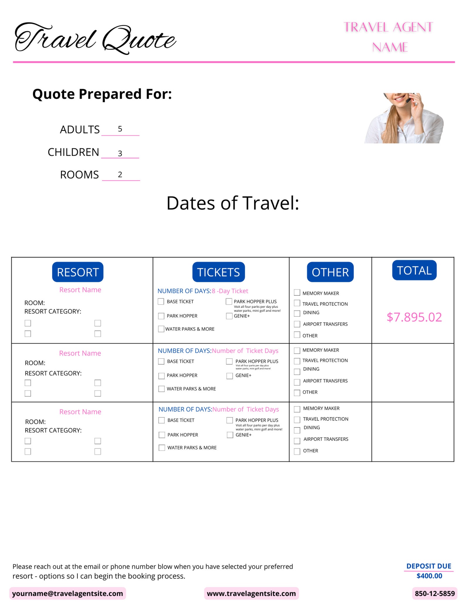 DIY Travel Agent Quote Form, EDITABLE Canva Template,personalized Etsy