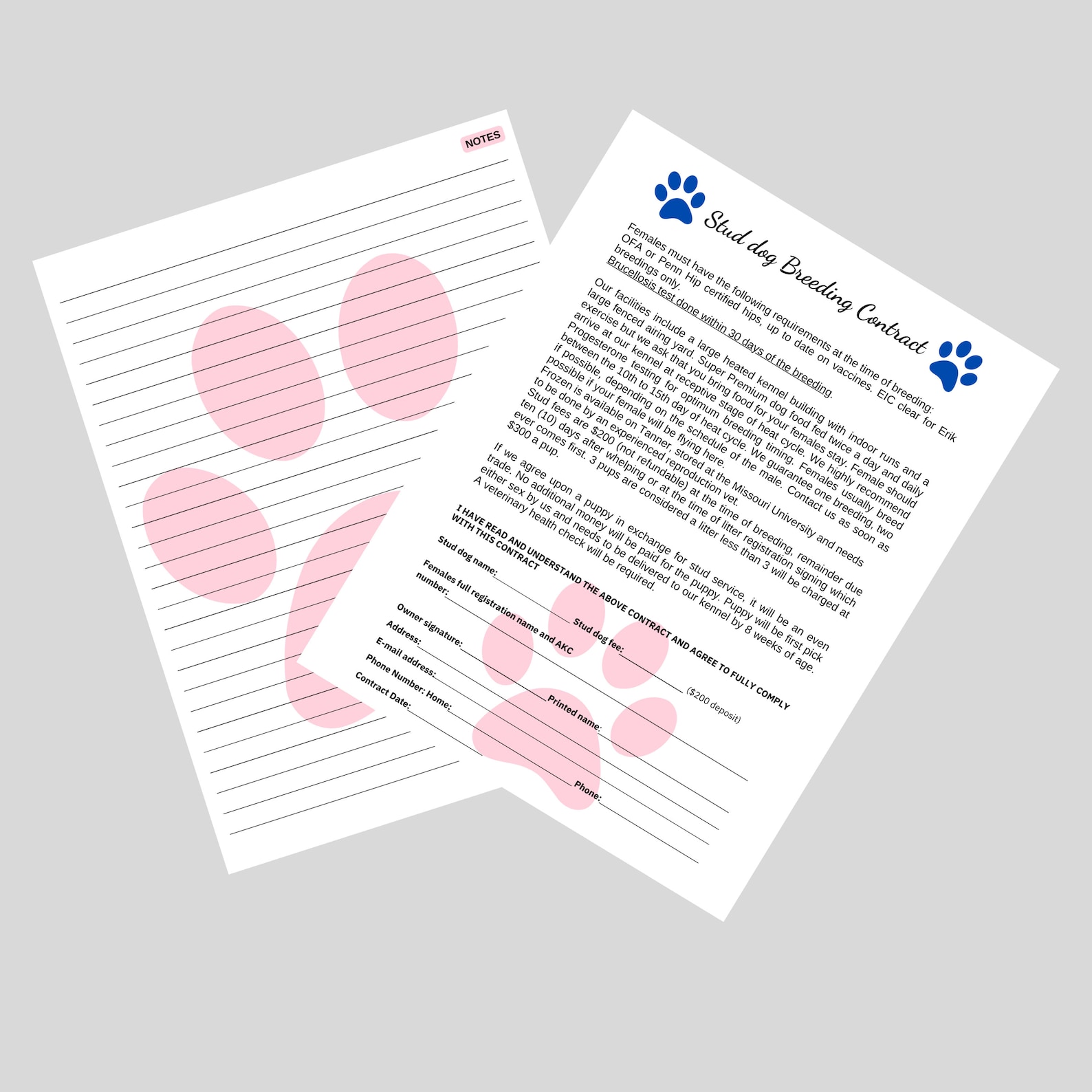 Stud Dog Breeding Contract, Canva Template, Customızable Etsy