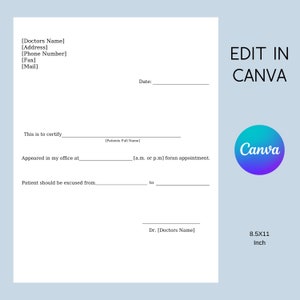 Doctors Note Template Printable Download, EDITABLE CANVA - Etsy