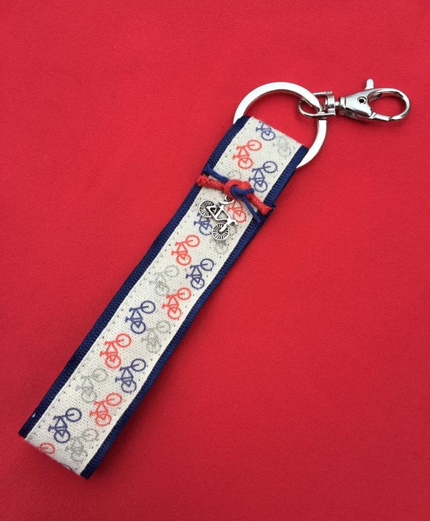 Hand made Key chain/ Fabric key holder/ Bicycle print and Etsy