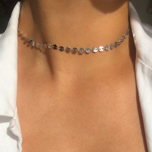 SILVER STARLIGHT | high polished Stainless Steel 4mm coin chain necklace choker Adjustable length waterproof sweatproof jewelry