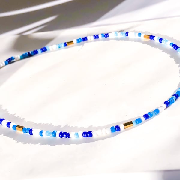 AEGEAN Lupus Jewelry Navy Dark Light Blue White Colorful Beads Boho Necklace Hematite Gold Stainless Steel Chain Gifts