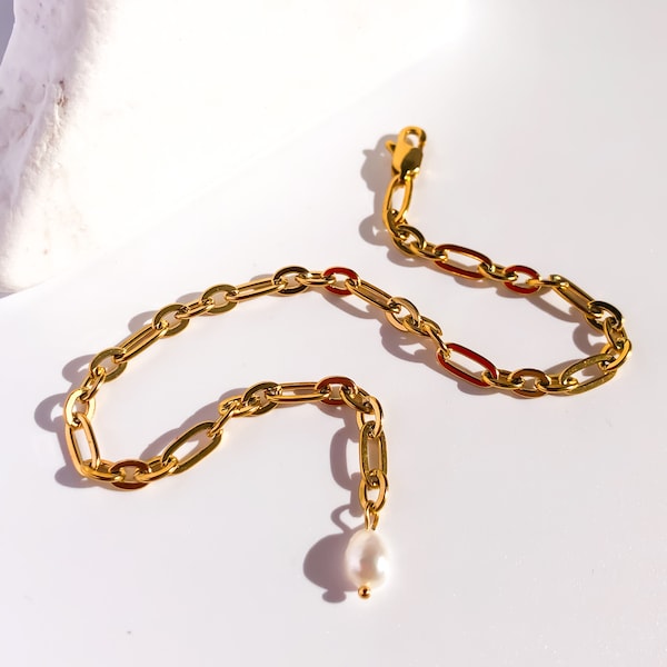 STAYGOLDEN LupusJewelryGR Gold chain bracelet stainless steel pearl adjustable waterproof shiny jewelry for her Mothers Day gift anniversary