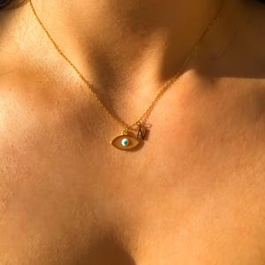 KALLIA | Turkish eye jewelry dainty 1mm stainless steel pendant necklace personalized letter birthstone gifts handmade greek minimalist