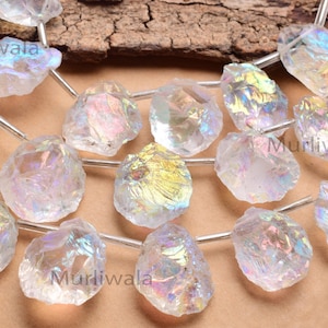 Raw Angel Aura Quartz Beads, Raw Gemstone, Aura Quartz Crystal, Rose Aura Quartz, Drilled, 5 Piece Strand, Round Shape, Aura Quartz, Gift