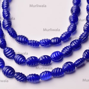 Blue Color Hydro Carving Gemstone Beads, Blue Carved Oval, Jewelry Making Beads, Craft Supply Tools, Carving, Stone, Bracelet Making, 8 Inch