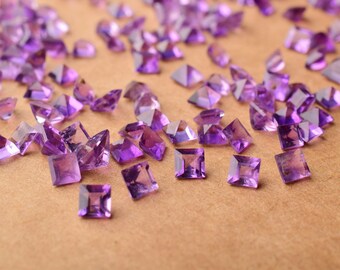Amatista morada natural facetada cuadrada de 3 mm, piedra de amatista suelta para engarce de anillos, fabricación de joyas con piedra natal de febrero