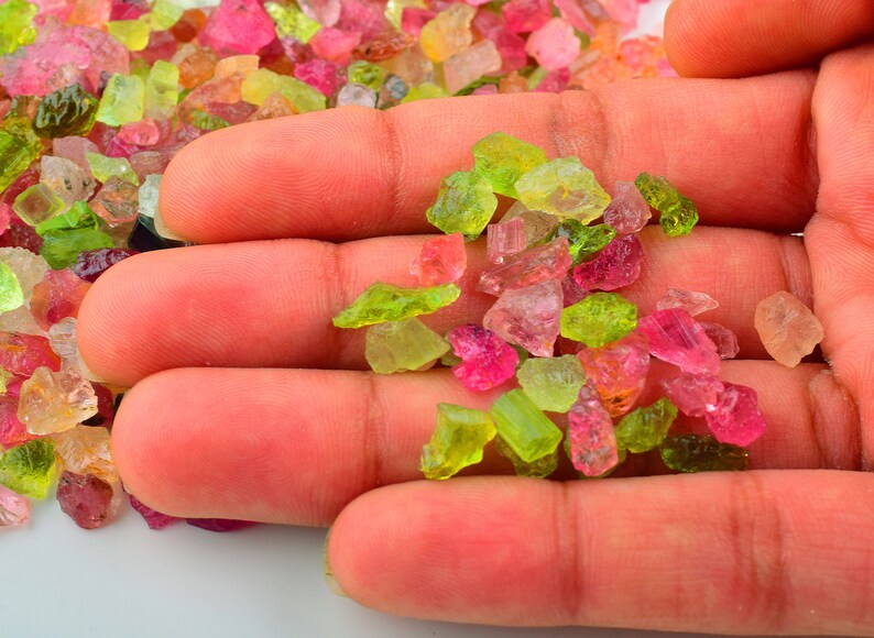 Wholesale lot of multi tourmaline rough stones for Etsy jewelry designers.