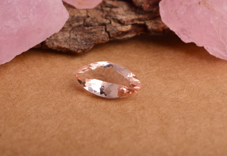 Marquise cut peach morganite gemstone polished facets
