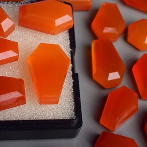 Cabujón de ónix naranja tipo ataúd: piedra preciosa suelta con forma de ataúd para joyería, cristal gótico con base plana, lote de cabujones.