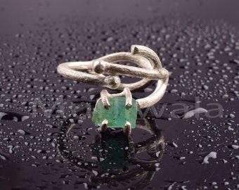Anillo Esmeralda Anillo Verde Anillo Esmeralda Ramita Anillo de Piedra Cruda Anillo Verde Esmeralda Joyería Anillo Crudo Algo Verde Anillo de Bodas Anillo del Bosque Puede Nacer