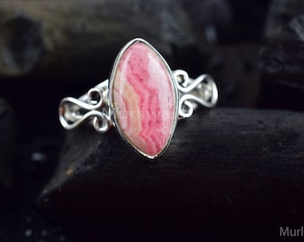 Natural Rhodochrosite Ring 925 Sterling Silver | Pink Stone Statement Ring | Handmade Boho Jewelry | Gift for Women | Christmas Gift