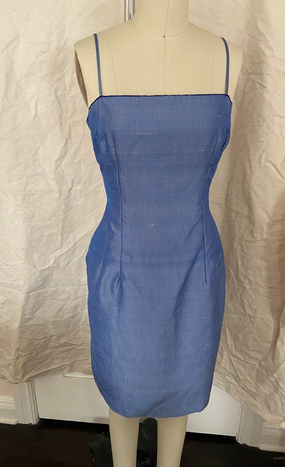 1990's Vintage Blue Taffeta Silk Dress - image 5