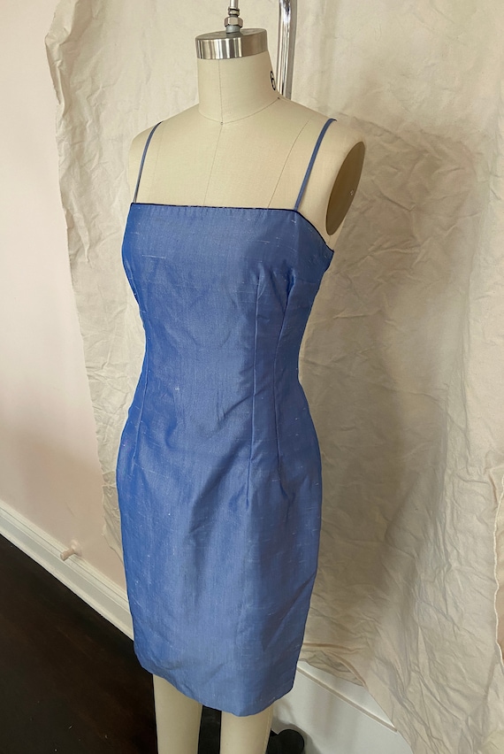 1990's Vintage Blue Taffeta Silk Dress - Gem