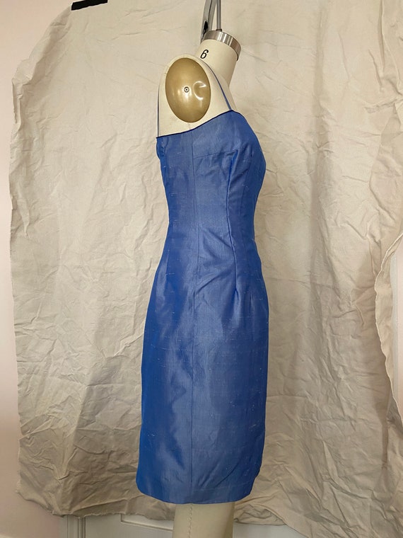 1990's Vintage Blue Taffeta Silk Dress - image 8