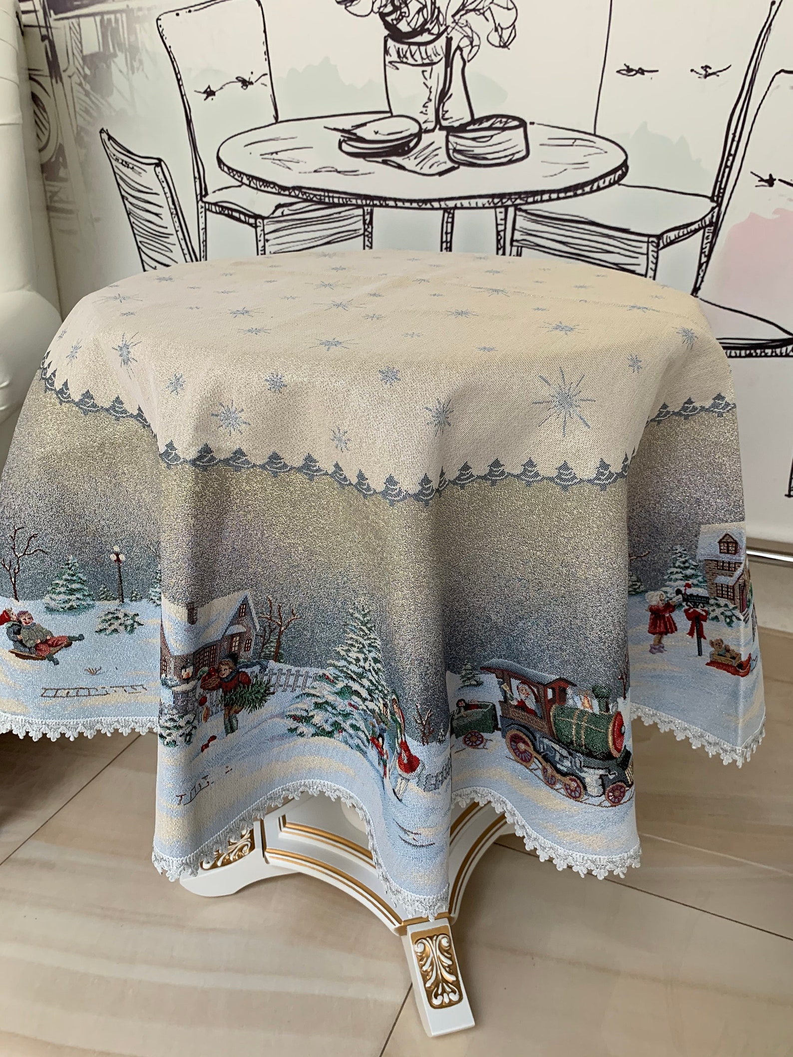 Round tablecloth with a diameter of 140 Christmas tablecloth Etsy