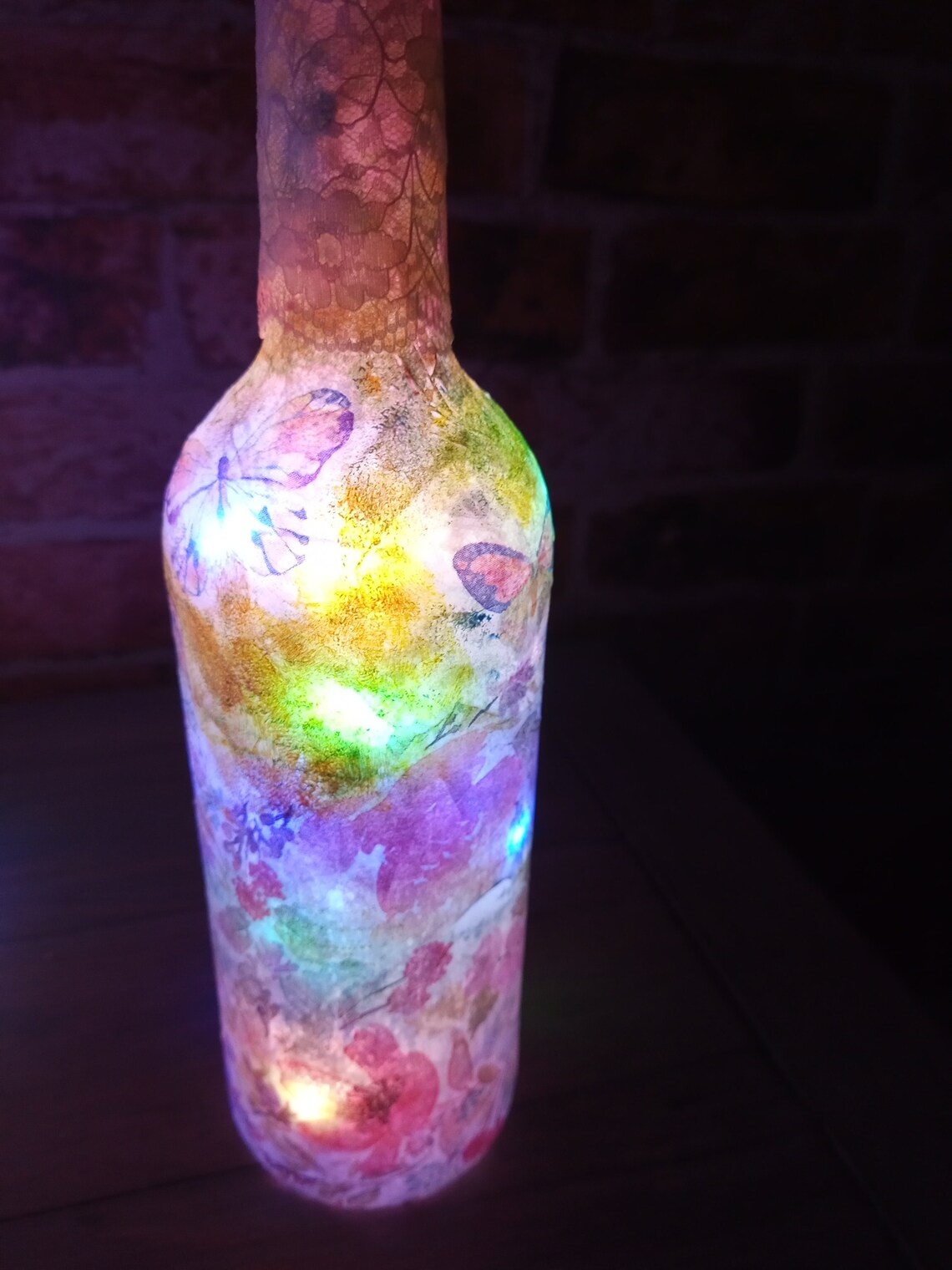 Decoupage Light up Bottle Lamp / Home Decor / Gift / Birthday Etsy