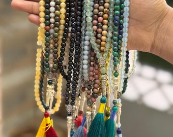 Tasbih de gemas preciosas – Mala de oración de 6 mm y 100 cuentas, Misbaha de cristal curativo certificado