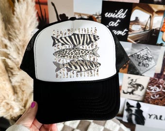 Coastal Cowgirl Fish Hat Cute Girly Trucker Hat Trendy Western Aesthetic Fishing Cap Mesh Snapback Summer Beach Vibes