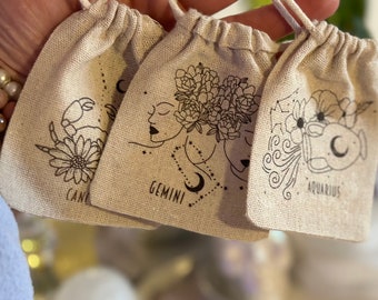 Zodiac Gift Bag: Custom Astrology Crystal Pouch, Personalized Party Favor
