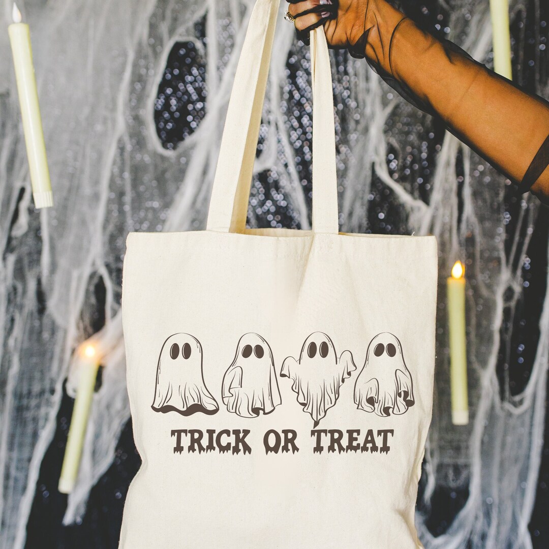 Halloween Ghost & Mushroom Tote Bag - Reusable Canvas Shopping Bag, Spooky Season Gift For Women