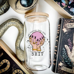 My Crystal Ball Says Libby Iced Coffee Glass Witchy Gifts Divination Witchy Mug Tarot Mug Funny Coffee Mug Fortune Teller Gift Present Goth