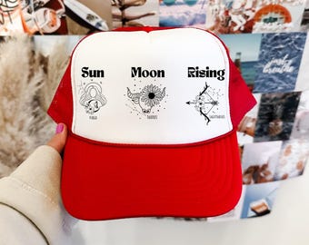 Custom Big 3 Zodiac Trucker Hat Personalized Sun Moon Rising Hat Astrology Gift Birth Chart Hat Birthday Gift BFF Gift Girls Trip Hat