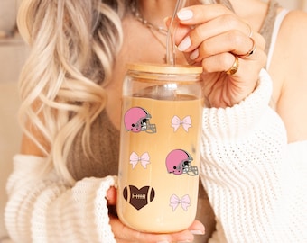 Vaso de cristal para el día del partido de fútbol: Copa para la fiesta del Super Bowl, regalo para mamá