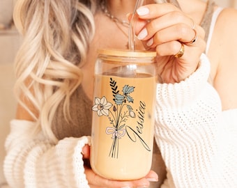 Copo de flores de nascimento personalizado com nome, copo de flores de nascimento, xícara de café, dia das mães, presentes para ela, proposta de madrinha, lembrancinha de festa