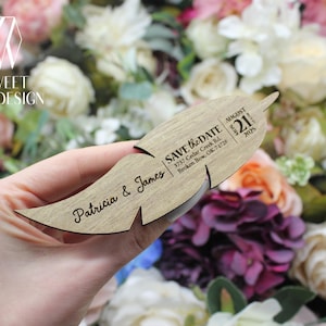 Faire-part de feuille en bois bohème, carte de mariage rustique, réservez la date en bois, faire-part de feuille de bois