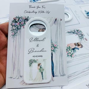 Abridor de botellas magnético personalizado, recuerdo de boda con tarjeta, regalo floral para invitados.