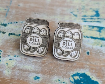 Pickle Jar wooden stud earrings