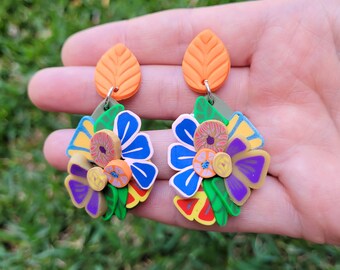 1 x Paar Funky Florale Ohrringe, Polymerclay Ohrringe,