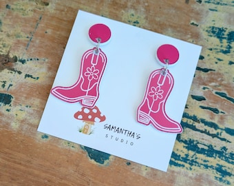 Cowgirl Boot Dangle Earrings, Acrylic Country boot earrings