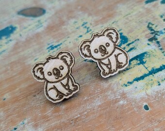 Koala wooden stud earrings, Australian wildlife earrings
