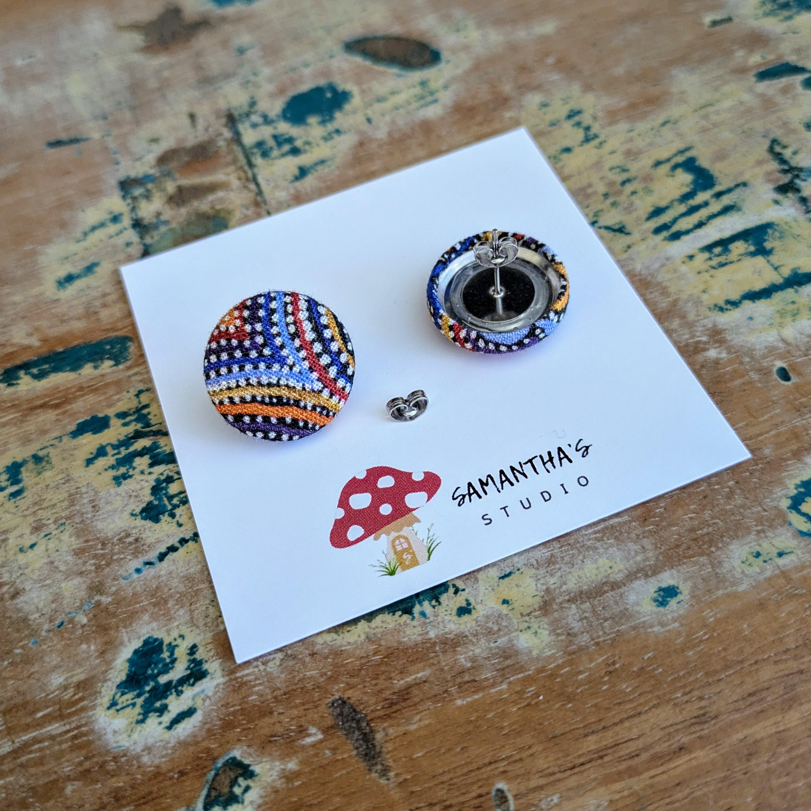 Indigenous Art Fabric Button Stud Earrings, Aboriginal Dot Painting ...