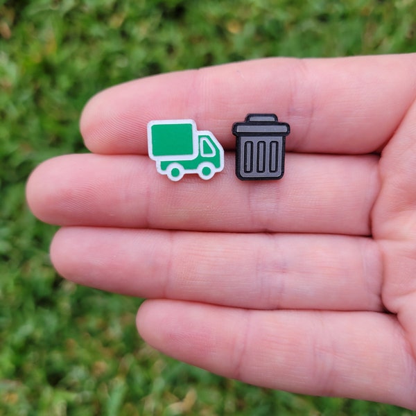 1 x Pair of Garbage Truck and Bin Stud earrings,  Acrylic Bin Truck stud earrings