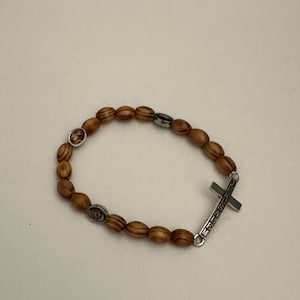 Handmade Olive Wood  Bracelet with Cross | Catholic Prayer Bracelet | Bethlehem Christian Jewelry | Religious Gift
